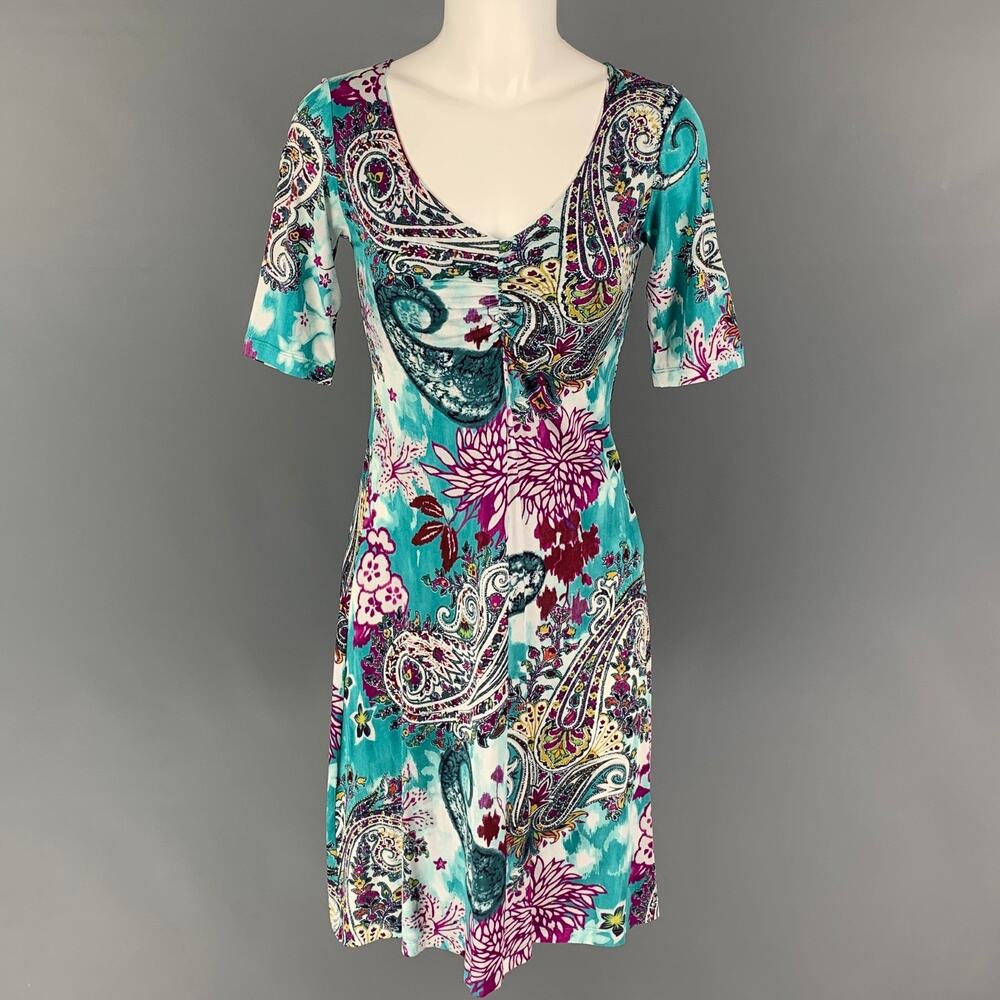 ETRO Size 6 Green Multi-Color Viscose Paisley Dress